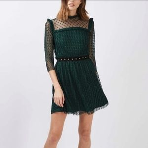 Topshop Forest Green High Neck Star Plisse Mini Holiday New Year Party Dress - 2